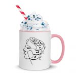 White glossy mug with Color Inside - Oriental Calligraphy Girl